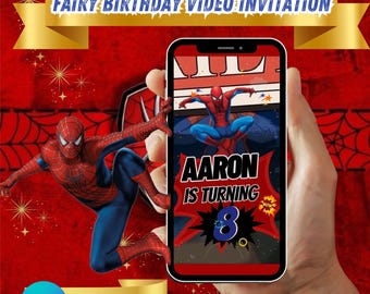 Spiderman Birthday Video Invitation Editable Template on Canva with music