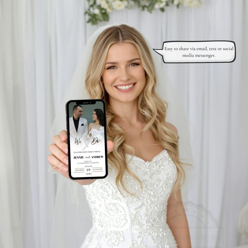 Animated Wedding Invitation Canva Template | Digital Wedding Invite with QR Code RSVP | White Rose Neutral Minimal Wedding Trackable RSVP