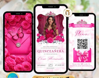 Quinceañera Digital Invitation Pink Magenta Floral | Sweet 15 & Sweet 16 Invitation | 15 Años Birthday Invite | Trackable RSVP Editable