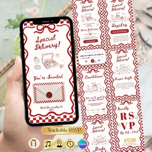 Invitación especial para baby shower con temática de pizza italiana, plantilla digital editable en Canva, confirmación de asistencia y cuenta regresiva con seguimiento.
