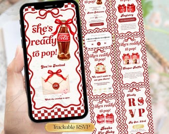 She’s Ready to Pop Baby Shower Invitation Animated Website with Trackable RSVP | Soda Retro Baby Shower Invite Girl with Music and Countdown