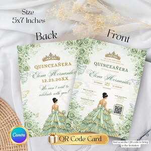 Sage Green Quinceanera Digital Invitation, Editable Template for 15th Birthday, Instant Download Floral Design Sweet 15 Invite RSVP Online