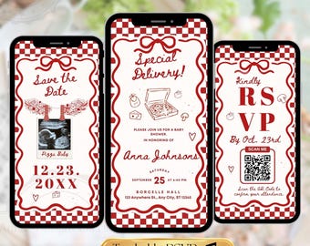 Special Delivery Baby Shower Animated Invitation, Italian Pizza Special Delivery Theme, Editable in Canva with Trackable RSVP QR Code Invite
