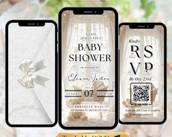 Creamy White Butterfly Baby Shower Invitation | Animated Neutral Video Evite | Editable Canva Template | Digital Invite with Trackable RSVP