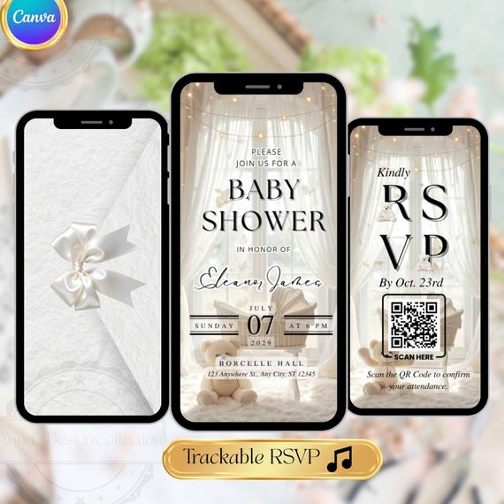 Creamy White Butterfly Baby Shower Invitation | Animated Neutral Video Evite | Editable Canva Template | Digital Invite with Trackable RSVP
