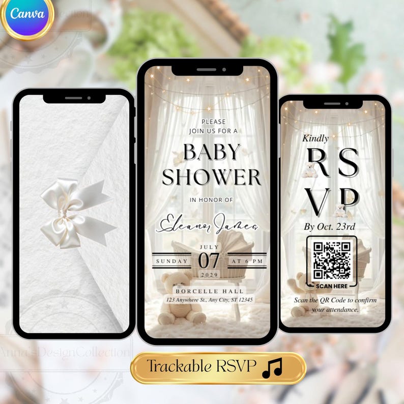 Creamy White Butterfly Baby Shower Invitation | Animated Neutral Video Evite | Editable Canva Template | Digital Invite with Trackable RSVP