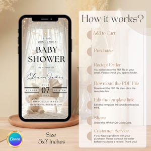 Creamy White Butterfly Baby Shower Invitation | Animated Neutral Video Evite | Editable Canva Template | Digital Invite with Trackable RSVP