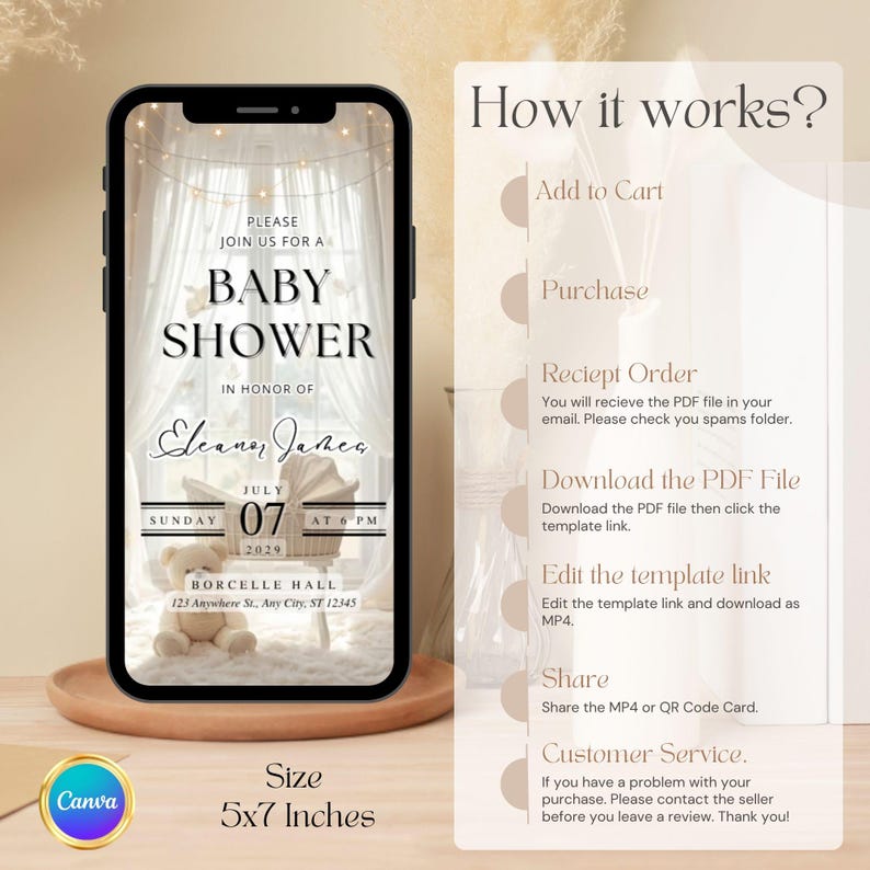 Creamy White Butterfly Baby Shower Invitation | Animated Neutral Video Evite | Editable Canva Template | Digital Invite with Trackable RSVP