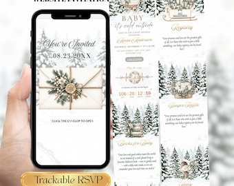 Winterland & Baby It's Cold Outside Baby Shower Invitation Website | Neutral Winter Baby Shower Invite with Trackable RSVP Editable Template