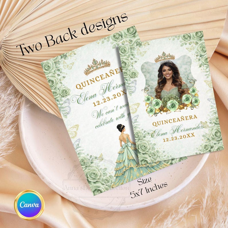 Sage Green Quinceanera Digital Invitation, Editable Template for 15th Birthday, Instant Download Floral Design Sweet 15 Invite RSVP Online