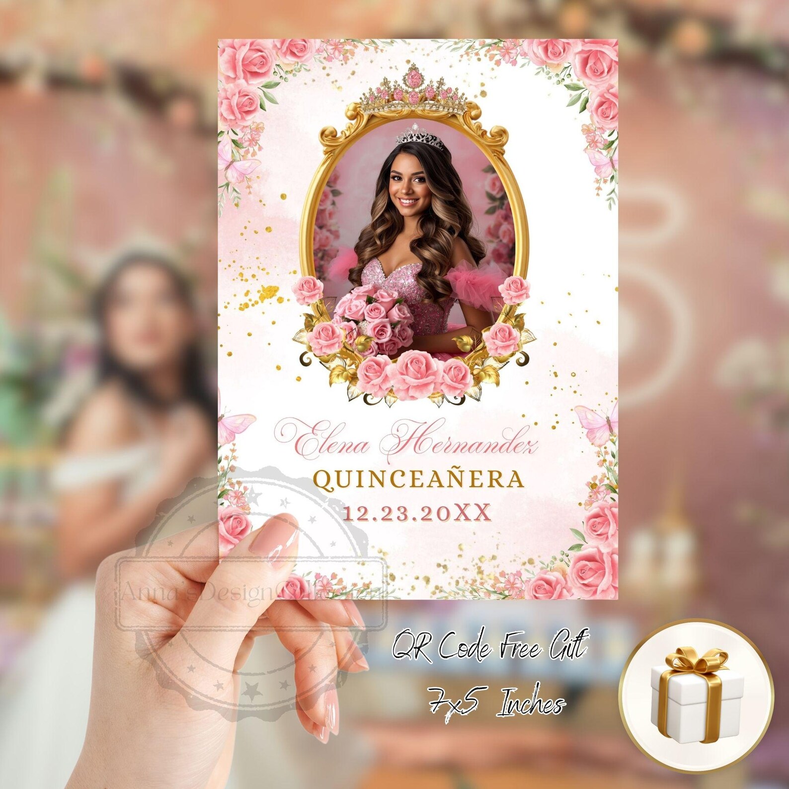 Sweet 16 Pink Roses Quinceañera Digital Invitation Sweet 16 – Pink Roses 15 Años RSVP ...