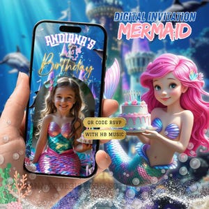 Mermaid Digital Video Invitation, Trackable RSVP QR Code, Birthday Music, Kids Party Invite, Digital Invitation