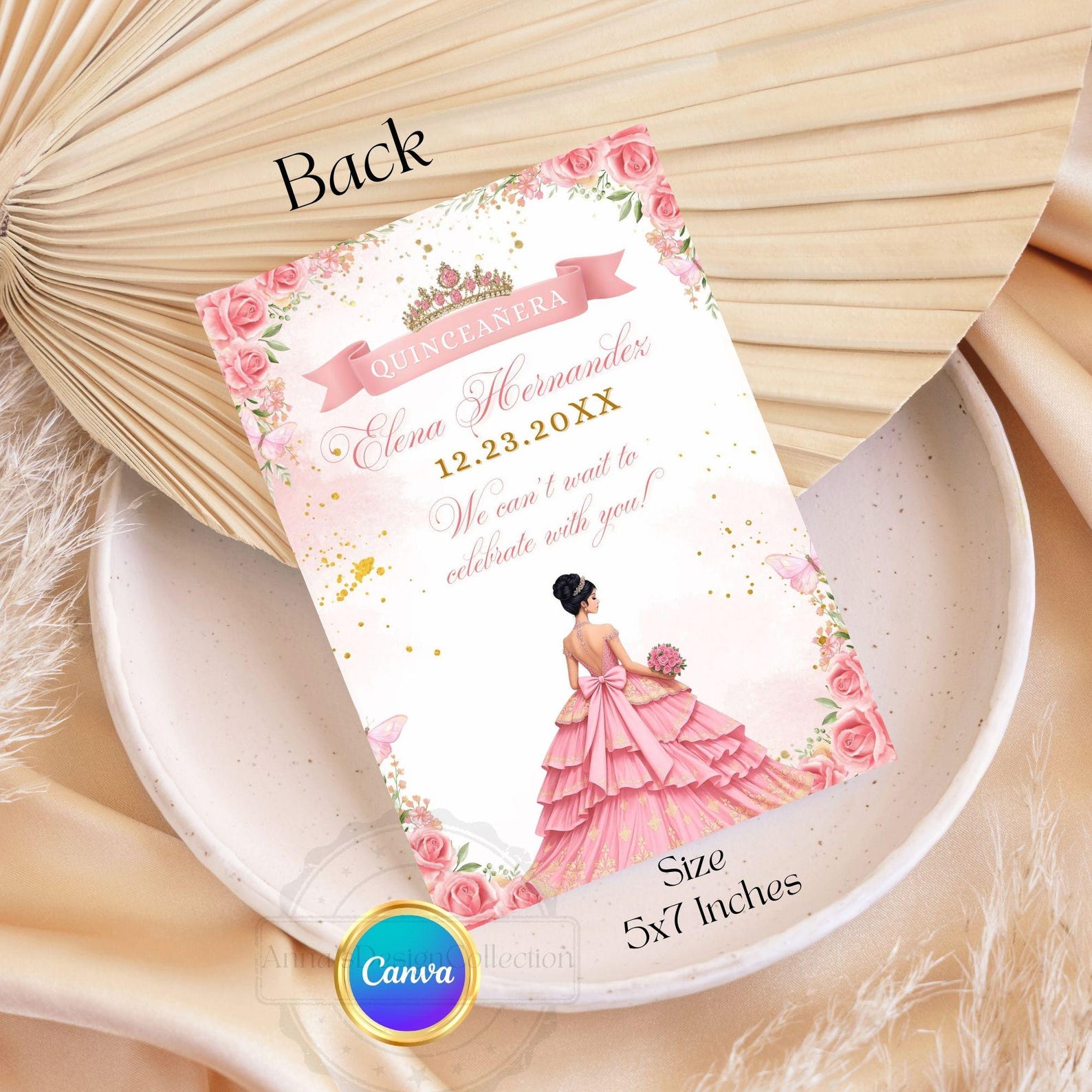 Sweet 16 Pink Roses Quinceañera Digital Invitation Sweet 16 – Pink Roses 15 Años RSVP ...
