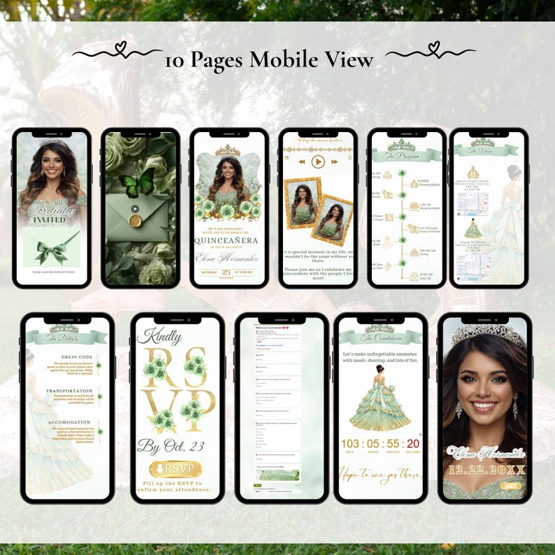 Sage Green Quinceanera Digital Invitation, Editable Template for 15th Birthday, Instant Download Floral Design Sweet 15 Invite RSVP Online