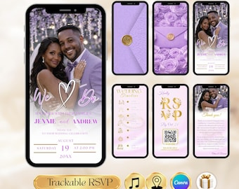 Lavender Purple Wedding Invitation Video, Editable Canva Invite, Light Purple Animated Wedding E-Invite with RSVP Tracker & Free QR Code