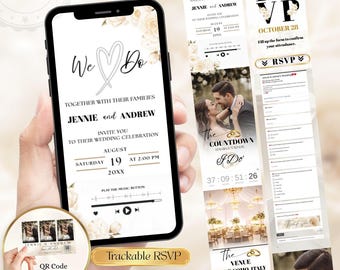 Creamy White Digital Wedding Invitation with RSVP Link & Music | Animated Canva Template Online Wedding Invite Countdown Editable E Invite