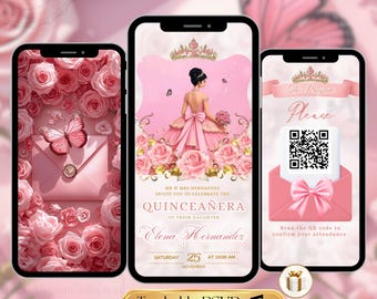 Quinceanera Invitation Video, Editable Pink Birthday Template, Digital Quinceanera Invite for Sweet 15 Sweet 16 Digital Invite Animated