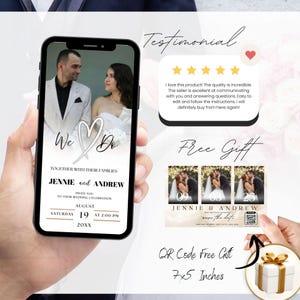 Animated Wedding Invitation Canva Template | Digital Wedding Invite with QR Code RSVP | White Rose Neutral Minimal Wedding Trackable RSVP