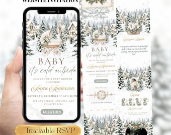 It takes a village Baby Shower Invitation Website | Christmas & Winter Baby Shower Invite, Santa Christmas Trackable RSVP Editable Template