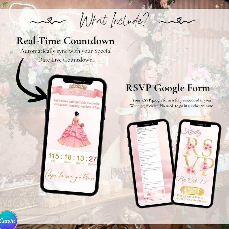 Digital Quinceañera Invitation Sweet 16 Website With Editable Embedded ...