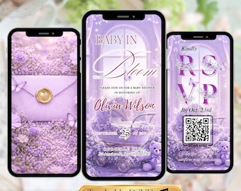 Purple Bloom Baby Shower Invitation Video | Animated Baby Shower Evite | Editable Canva Template  with Trackable RSVP | Floral Baby Shower