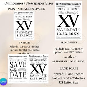 Quinceanera Save The Date Newspaper | Canva Template | Quinceañera invitation | Quince Photoshoot Newspaper | Sweet 15 Newspaper Invite RSVP