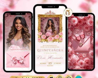 Quinceanera Pink RSVP Sitio web / Pink Quince Sweet 16 invitación, Editable Mis Quince Anos 15th Birthday Digital Quinceañera Invitación
