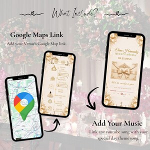 Luxury Champagne Quinceañera Website Template, Gold Ribbon Sweet 16 15 Invitation, Editable Canva RSVP Birthday Invite with Trackable RSVP