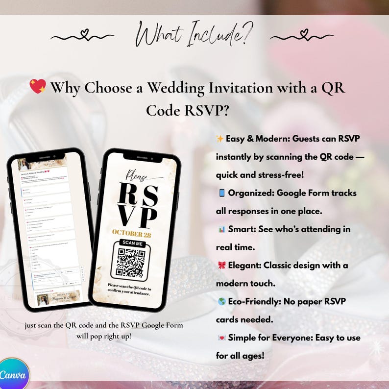 Animated Wedding Invitation Canva Template | Digital Wedding Invite with QR Code RSVP | White Rose Neutral Minimal Wedding Trackable RSVP