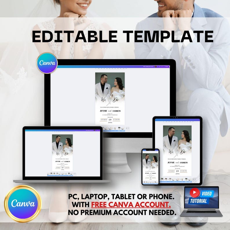 Animated Wedding Invitation Canva Template | Digital Wedding Invite with QR Code RSVP | White Rose Neutral Minimal Wedding Trackable RSVP