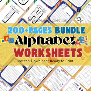 Alphabet Worksheets 200+ Pages, Tracing Practice, Writing Activities, Coloring Pages, Educational Activity Book, Homeschool Resource