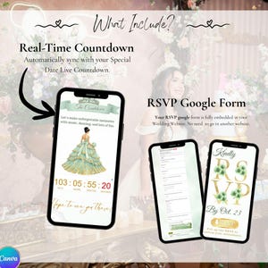 Sage Green Quinceanera Digital Invitation, Editable Template for 15th Birthday, Instant Download Floral Design Sweet 15 Invite RSVP Online