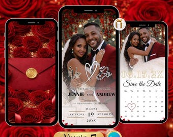 Red Rose Save the Date Template | Elegant Wedding Announcement | Modern Romantic Canva Template | Digital Paperless Invite