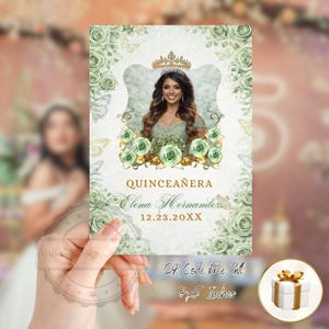 Sage Green Quinceanera Digital Invitation, Editable Template for 15th Birthday, Instant Download Floral Design Sweet 15 Invite RSVP Online