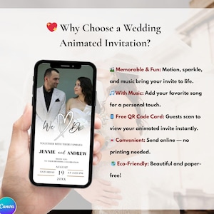 Animated Wedding Invitation Canva Template | Digital Wedding Invite with QR Code RSVP | White Rose Neutral Minimal Wedding Trackable RSVP
