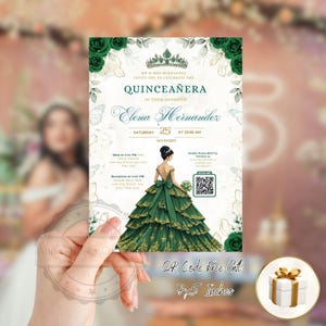 Emerald Green Quinceanera Invitation Video Editable Template Digital Quinceanera Invite for Sweet 15 & 16 Digital InviteTrackable RSVP