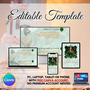 Emerald Green Quinceanera Invitation Video Editable Template Digital Quinceanera Invite for Sweet 15 & 16 Digital InviteTrackable RSVP