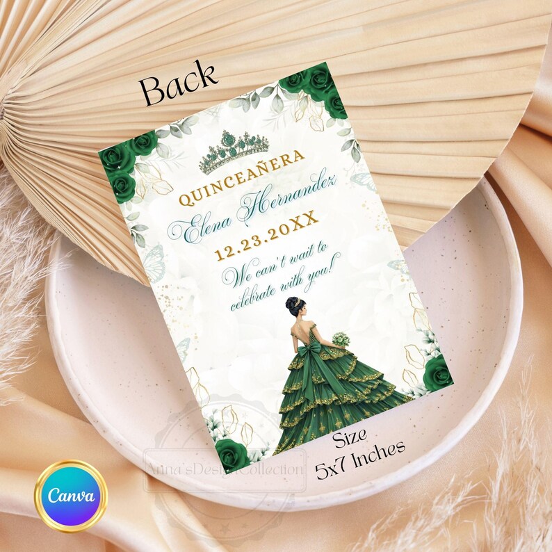 Emerald Green Quinceanera Invitation Video Editable Template Digital Quinceanera Invite for Sweet 15 & 16 Digital InviteTrackable RSVP