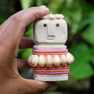 Primitive Stone Statue with Shell, 10 Cm -  3.9&quot; inch, Handmade Indonesian Sculpture, Ethnic Home Decor, Tribal Art, Boho Accent