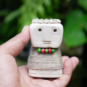 Primitive Stone Statue with Shell, Handmade Indonesian Sculpture, Ethnic Home Decor, Tribal Art, Boho Accent, Natural Stone Carving