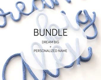 Personalized Decor for the Modern Kids Bedroom / Nursery Decor Bundle / Dream Big Baby Shower Gift / Knitted Name / Bedroom Door Sign