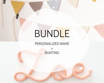 Bundle Personalized Name and Bunting, Baby Name Decor, Scandinavian Bedroom Decor, Nursery Wall Decor, Baby Room Decor, Crochet Bunting