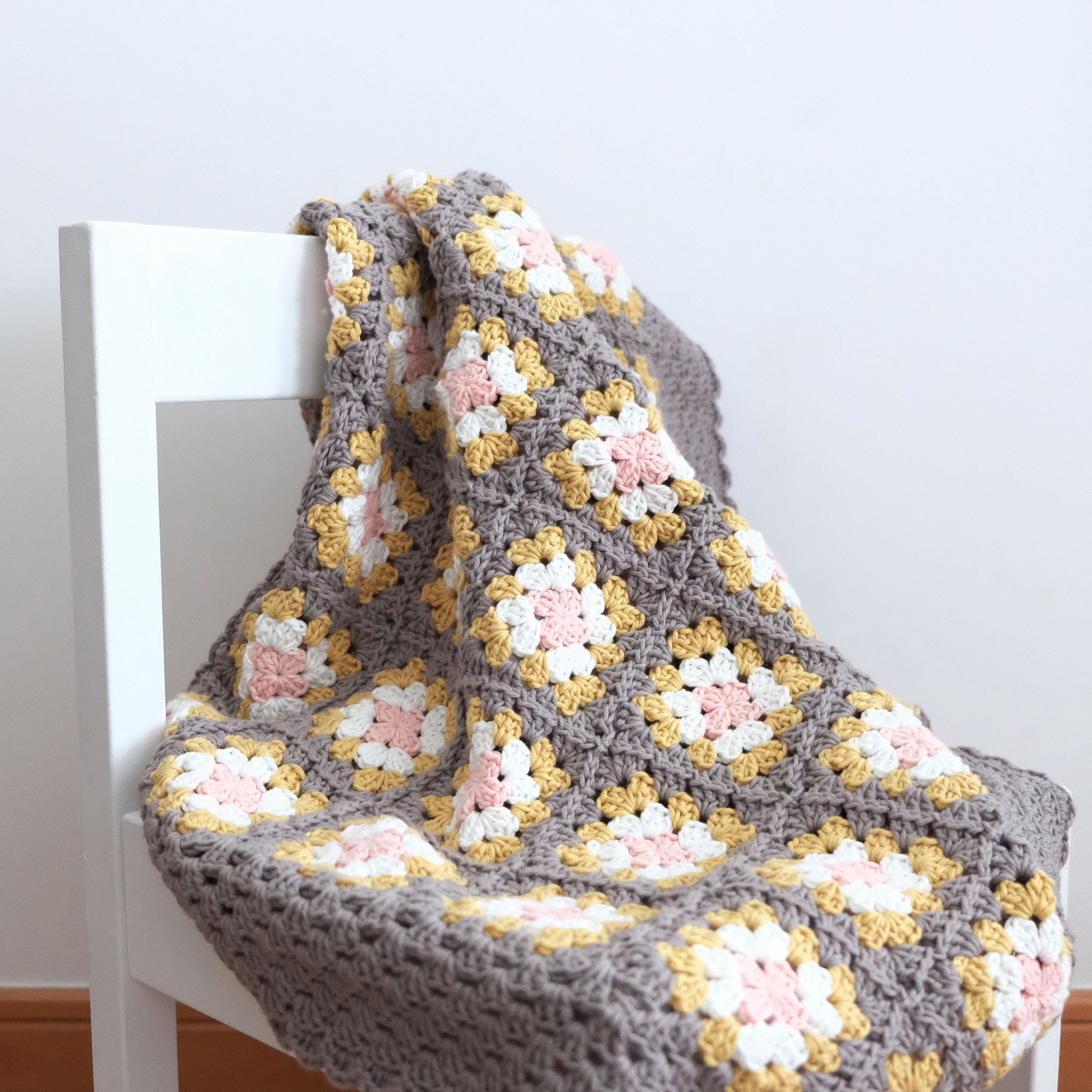 Crochet Organique Cotton Pram Blanket Baby Gift, Blanket, Ecofriendly Shower Pink Yellow Taupe Blank