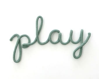 Play Tricotin Word, Knitted Words, Tricotin Words, Word Sign, Knitted Sign, Playroom Wall Decor, Kids Bedroom Decor, Nursery Wall Decor