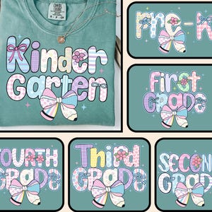 Preppy Back to School Bundle PNG, Coquette Teacher First Day of School Shirt Design, Girly Checkered Sublimation,Pre-k 1st/2nd/3rd 4th Grade