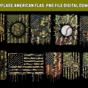 Camouflage American Flag PNG SVG Bundle, USA Flag Digital Download, Dripping Camo Clipart, Sublimation Design, Cricut File, Instant Download