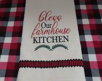 Bless Our Farmhouse Kitchen  Design Embroidered Dish Towel