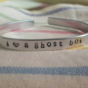 I *heart stamp* A Ghost Boi Umbrella Academy Ben Inspired Handstamped Aluminum Cuff Bracelet