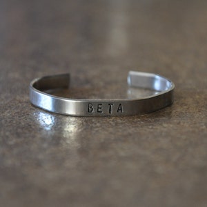 Beta &quot;Teen Wolf&quot; Inspired Handstamped Aluminum Cuff Bracelet