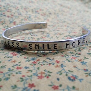 Talk Less, Smile More. Aaron Burr Hamilton Musical Inspired Handstamped Aluminum Cuff Bracelet image 2